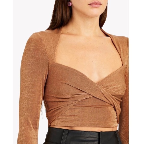 SIGNIFICANT OTHER 90s Knit Long Sleeve Twist Front Sweetheart Neck Crop Top L - Picture 8 of 14